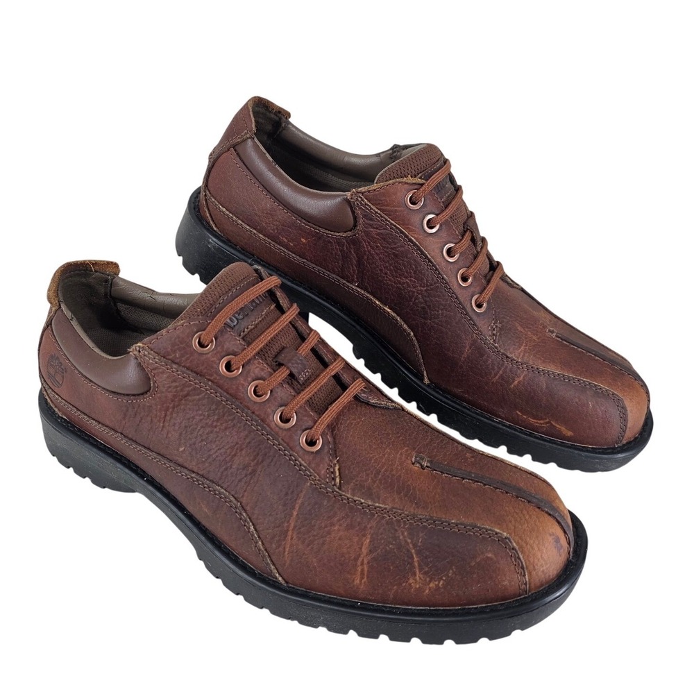 Timberland Oxford Shoes Mens 9.5 M Brown Leather Center Seam Lug Sole 56513